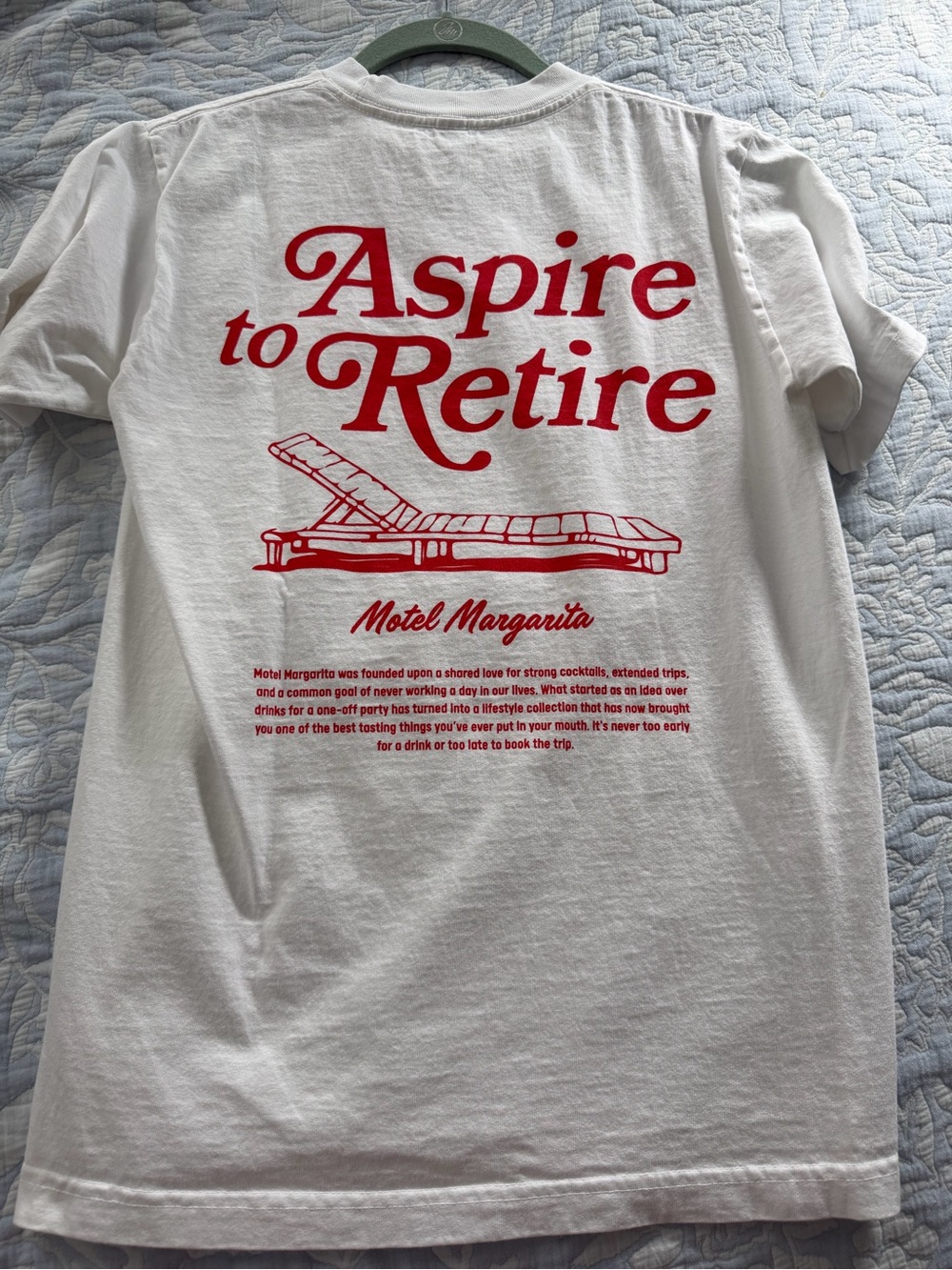 'Aspire to Retire' White Graphic Tee - Red Print